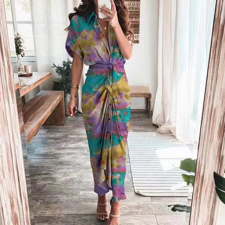 Furrzy Summer Short Sleeve Floral Maxi Dress for Women