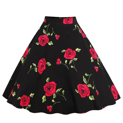Furrzy Vintage High-Waist A-Line Polka Dot Midi Skirt