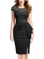 Furrzy Womens Elegant Cap Sleeve Sequin Lace Cocktail Dress (X-Large Black)