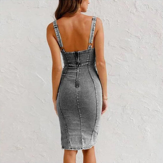 Furrzy U-Neck Denim Dress
