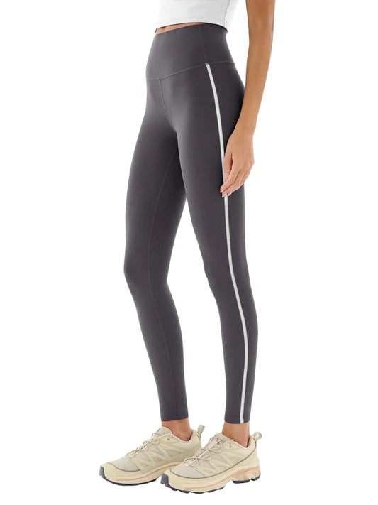 Furrzy Striped High Waist Yoga Pants Women Workout Leggings for Women Buttery Soft Tummy Control Deep Grey Small