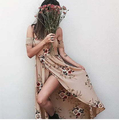 Furrzy Maxi Floral Open Front Off Shoulder Design