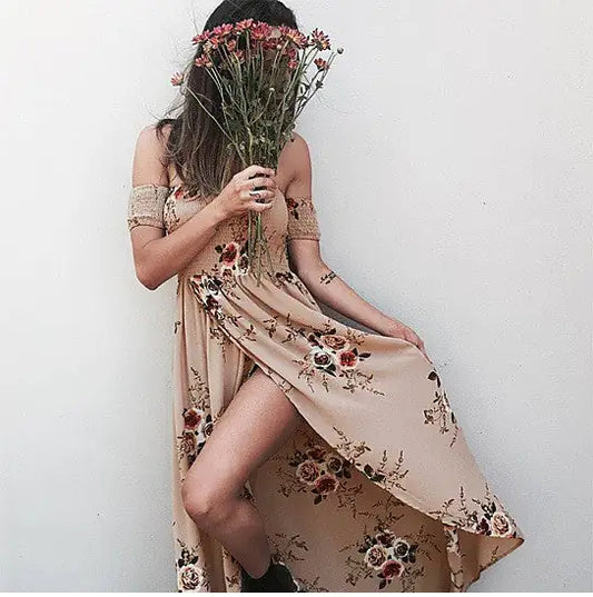 Furrzy Maxi Floral Open Front Off Shoulder Design
