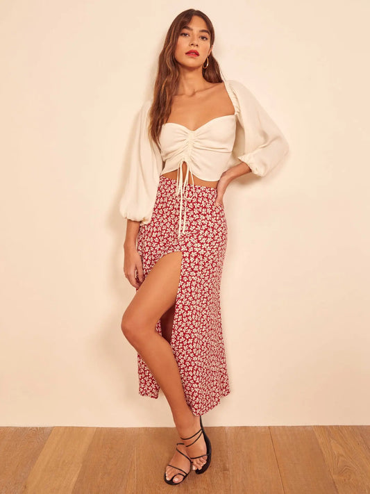 Furrzy Polka Dot High Waist Stretch A-Line Skirt for Women