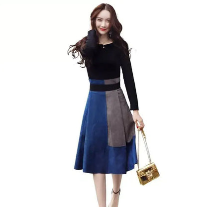 FurrzyTwo-Piece Suede Dress Set with Skirt and Dress