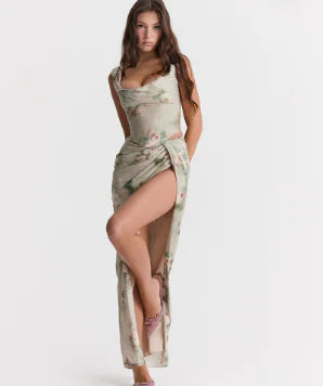 Furrzy Vintage Floral Corset and Maxi Skirt Two-Piece Set
