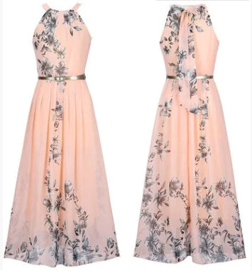Furrzy Sleeveless Floral Maxi Dress with Halter Neck Boho Style