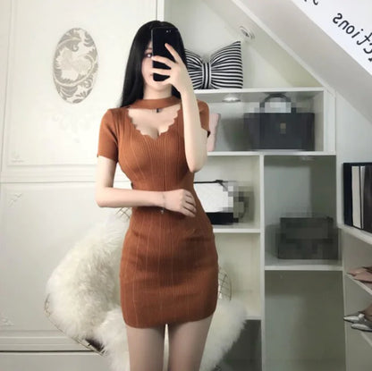Furrzy Hollow Neckline Bodycon Knit Dress