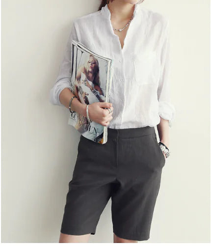 Furrzy Linen Shirt, Casual Loose Thin Cotton-Linen Top
