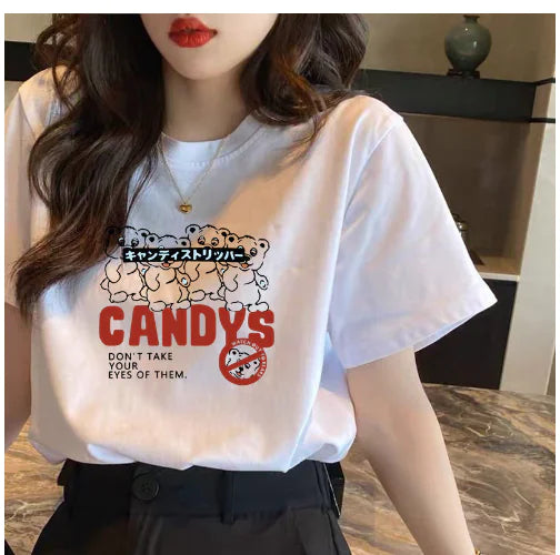 Furrzy Curly Bear Oversized White T-Shirt for Women