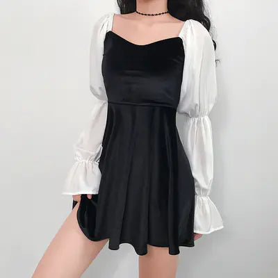 Furrzy Puff Sleeve Vintage Velvet Long Sleeve Dress
