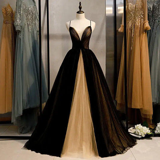 Furrzy Elegant Black Long Dress for Banquets and Birthdays