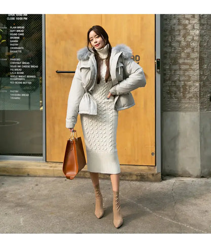 Furrzy Slim Fit Wrap Knitted Dress for a Chic Look