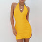 Furrzy V-Neck Backless Ruffled Red Dress