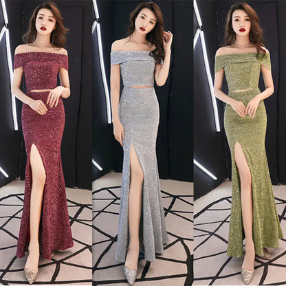 Sexy Off-Shoulder Bodycon Maxi Dress with Slit