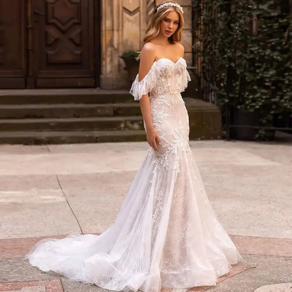Furrzy Bohemian Mermaid Tulle Wedding Dress