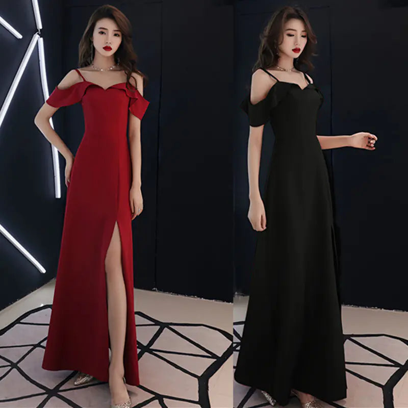 Elegant Off-Shoulder Maxi Dress with Slit Design