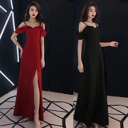 Elegant Off-Shoulder Maxi Dress with Slit Design