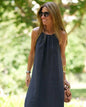 Furrzy New Ladies Casual Cotton Linen Halter Slit Holiday Dress