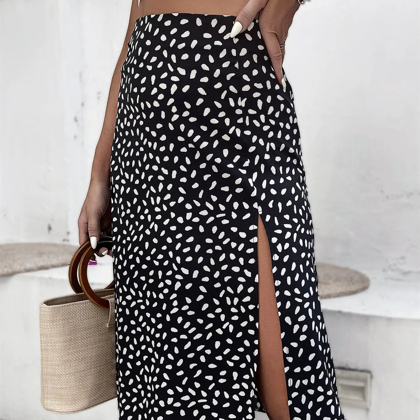 Furrzy Polka Dot A-Line Skirt with Slit