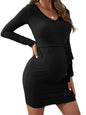 Furrzy Womens Womens Maternity Ribbed Knit Belted Tie Front High Waist Short Bodycon Dress Black Tie S