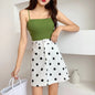 Furrzy High Waist Denim Polka Dot A-Line Skirt