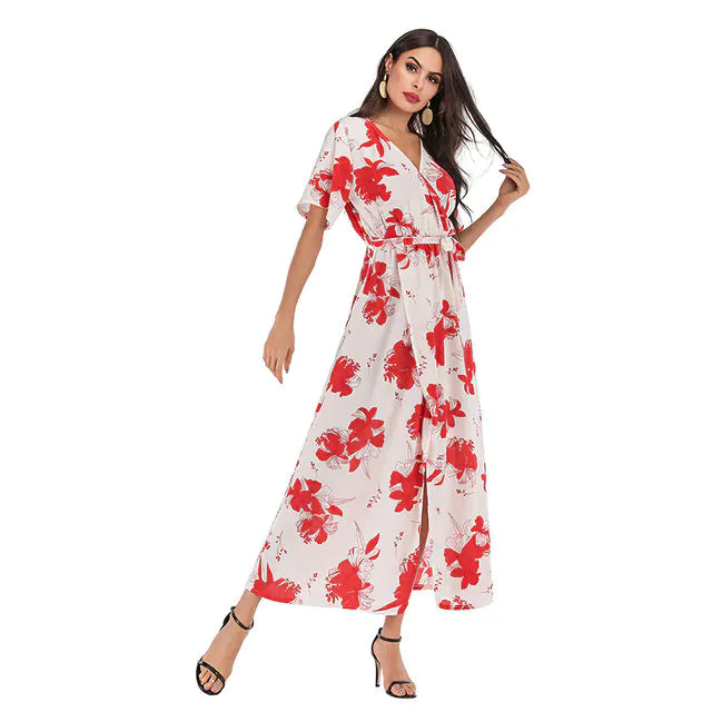 Furrzy Summer Women's Floral V-Neck Maxi Dress