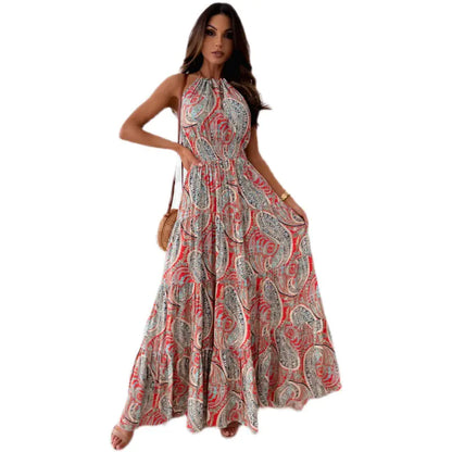 Furrzy Bohemian Floral Backless Maxi Dress for Summer Outings