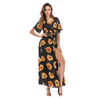 Furrzy Summer Women's Floral V-Neck Maxi Dress