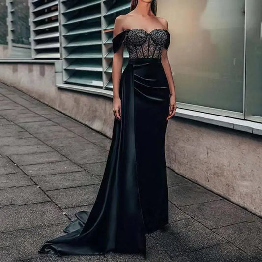 Lace Off-Shoulder Fishtail Evening Dress