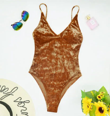 Velvet U-Neck Backless Jumpsuit for Women