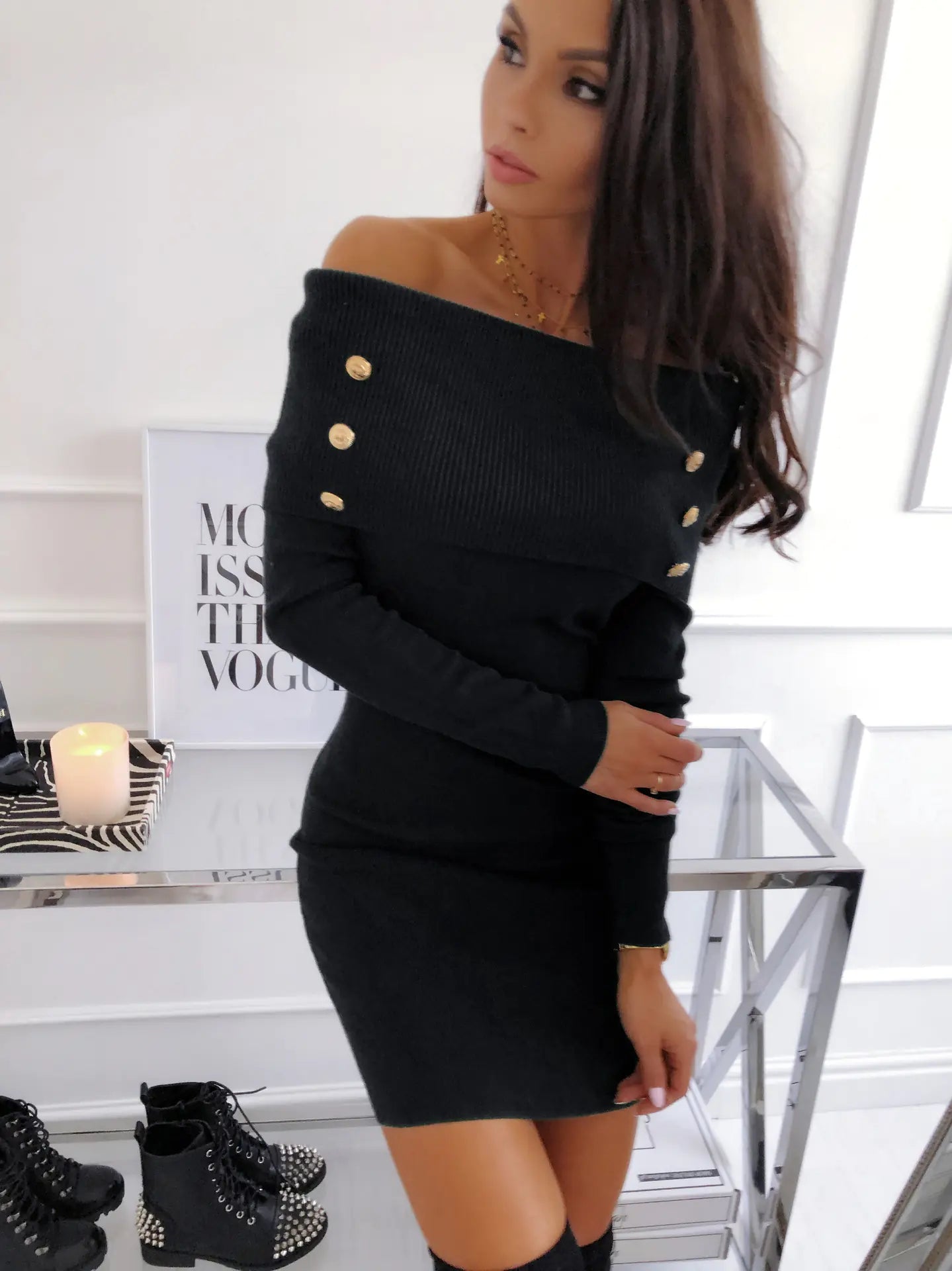 Furrzy Knit Bodycon Dress, Off-Shoulder Knit Dress
