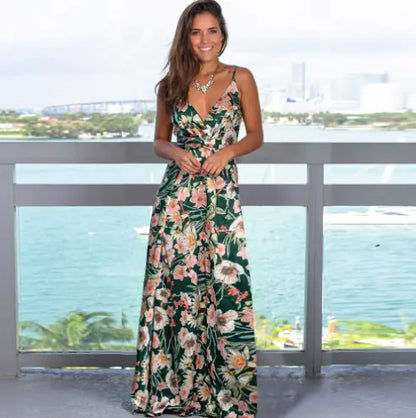 Women's Maxi Dress High Slit Sleeveless V Neck Summer Dress