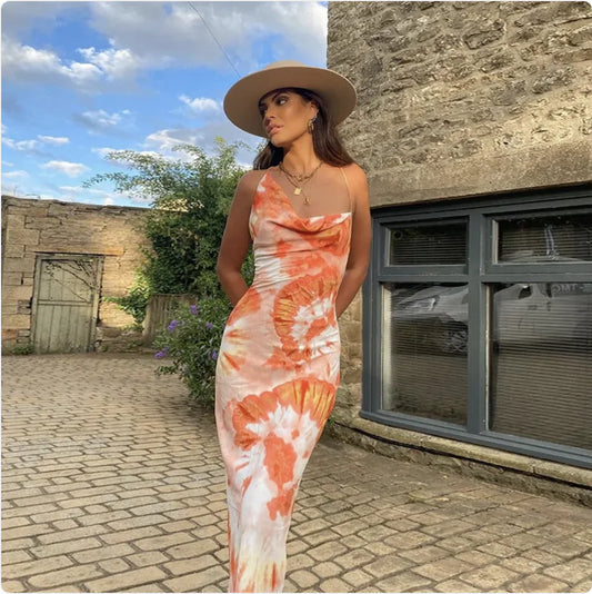 Furrzy Printed Halter Backless Maxi Dress