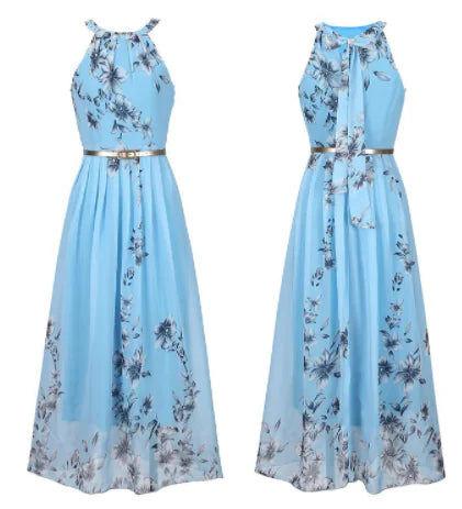 Furrzy Sleeveless Floral Maxi Dress with Halter Neck Boho Style