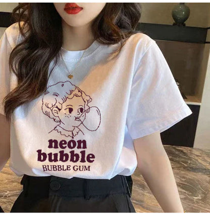 Furrzy Curly Bear Oversized White T-Shirt for Women