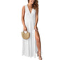 FURRZY Womens Deep V-Neck Maxi Dress Sexy Side Slit Party Club Long Dresses Summer Sundress for Women White