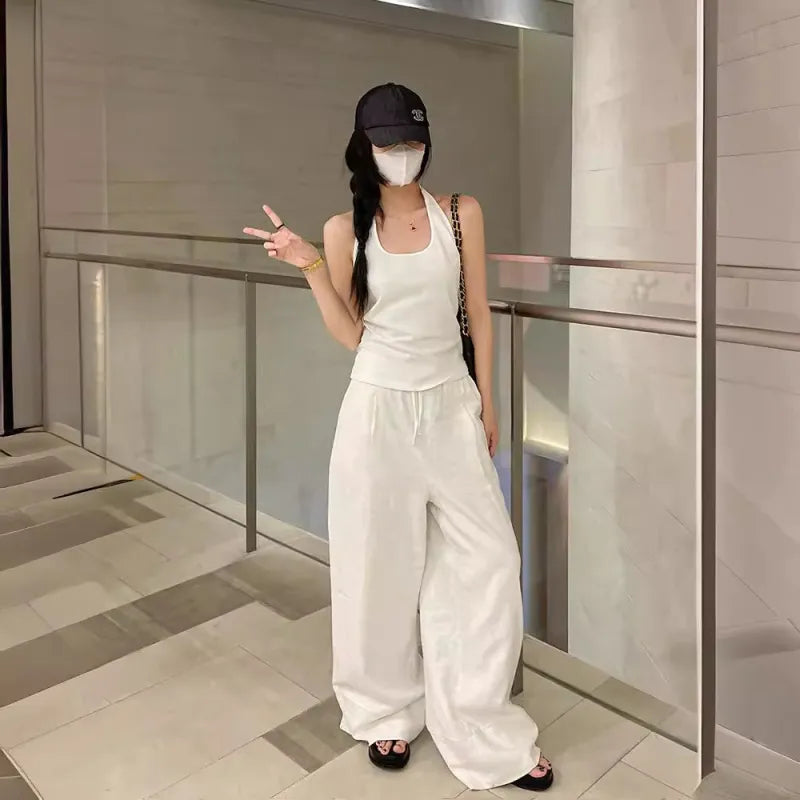 Furrzy Wide Leg White Trousers For Women