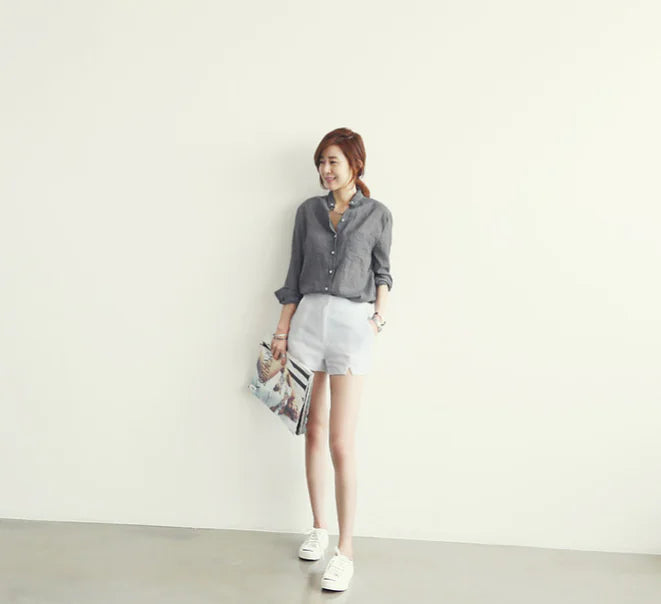 Furrzy Linen Shirt, Casual Loose Thin Cotton-Linen Top