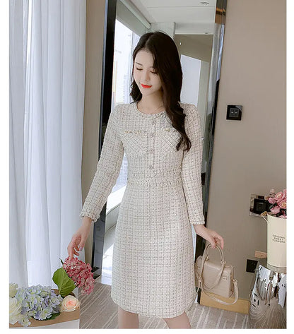 Furrzy Chic Long Sleeve Tweed Dress for Women