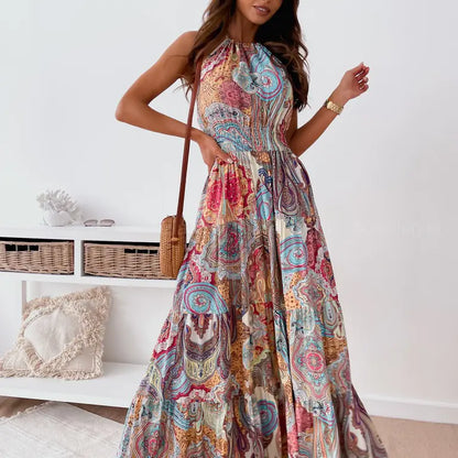 Furrzy Bohemian Floral Backless Maxi Dress for Summer Outings