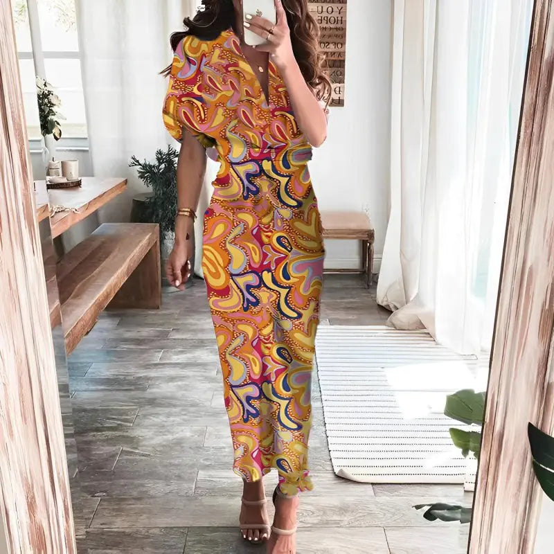 Furrzy Summer Short Sleeve Floral Maxi Dress for Women