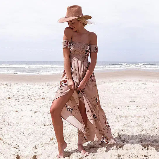 Furrzy Maxi Floral Open Front Off Shoulder Design