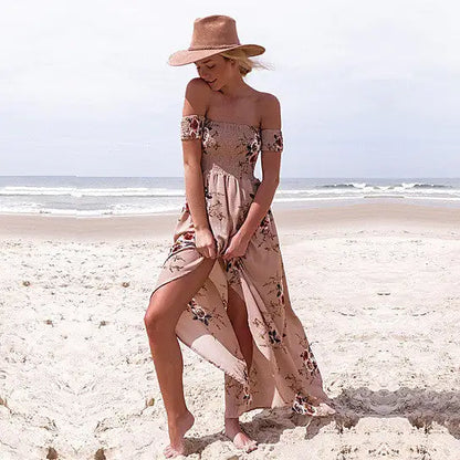 Furrzy Maxi Floral Open Front Off Shoulder Design