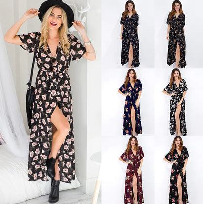 Furrzy Summer Women's Floral V-Neck Maxi Dress