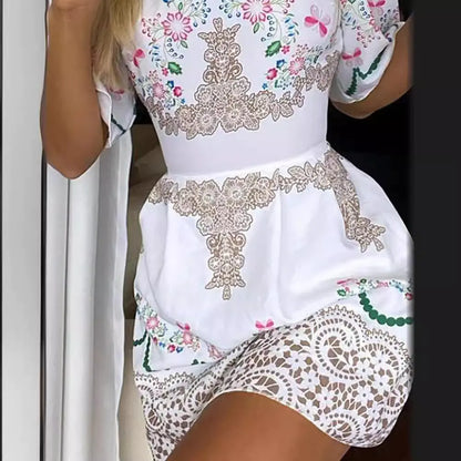 Furrzy Vintage Floral Puff Sleeve Waist-Tied Dress