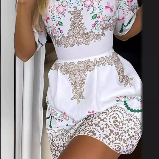 Furrzy Vintage Floral Puff Sleeve Waist-Tied Dress