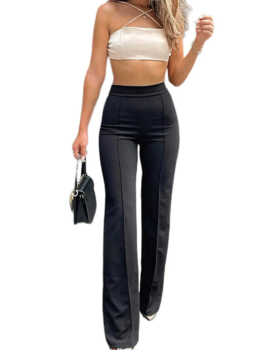 Furrzy Womens Black Flare Dress Pants for Women Work Business Office Casual Wear Long Trousers High Wasit Straight-Leg Bell Flare Pants Flare Dress Pants High Waisted (Black M)