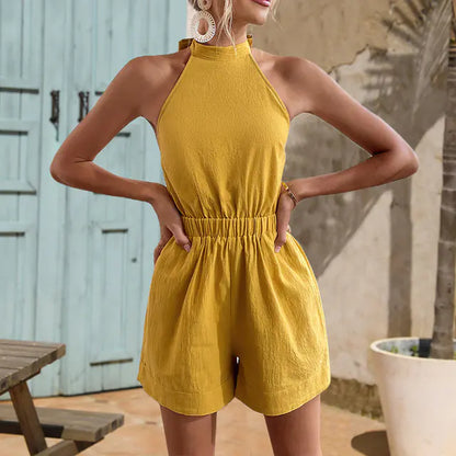 Furrzy Summer Backless Cotton Beach Jumpsuit for Women
