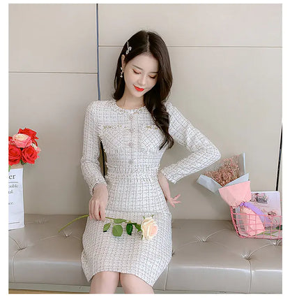 Furrzy Chic Long Sleeve Tweed Dress for Women